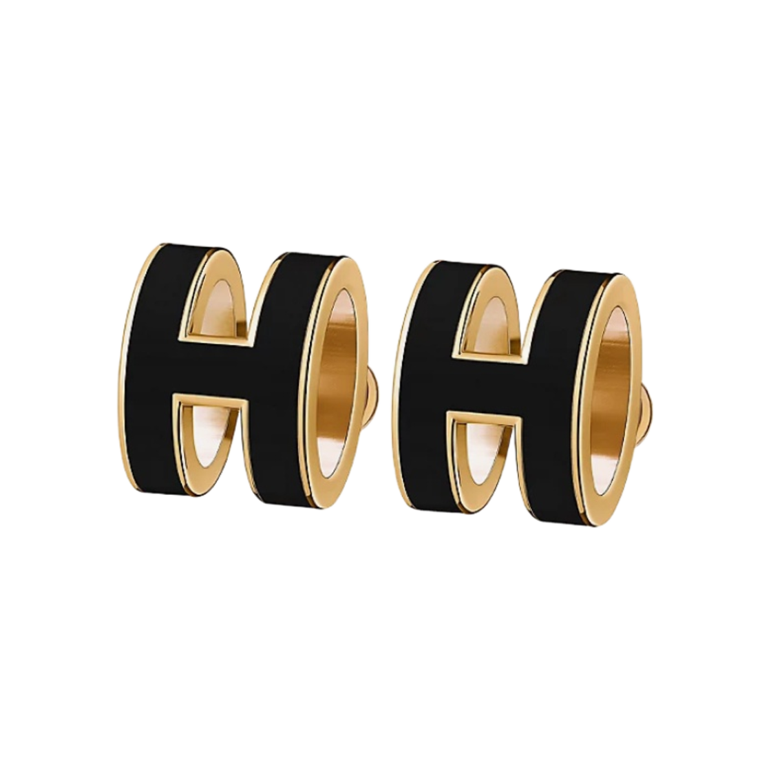 H608001F03 (W) Hermes Pop H Earrings Gold & Noir