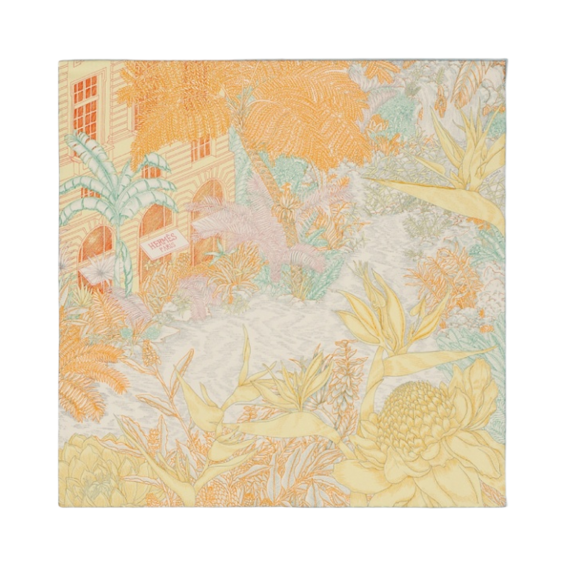 (W) 에르메스 포부르 트로피컬 디테일 스카프 45 아브리꼬 죤 베르((W) Hermes Faubourg Tropical Detail Scarf 45 Abricot Jaune Vert) - 1