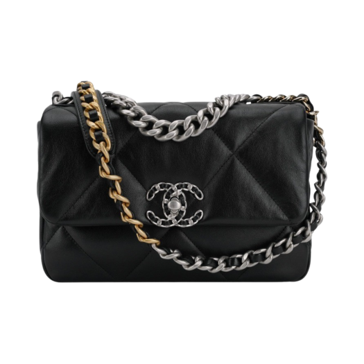 Chanel Medium 19 Handbag Lambskin & Silver Black