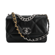 Chanel Medium 19 Handbag Lambskin & Silver Black