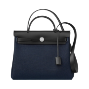 Hermes Herbag Zip 31 Bag Military Canvas Hunter Cowhide & Palladium Bleu Marine Noir