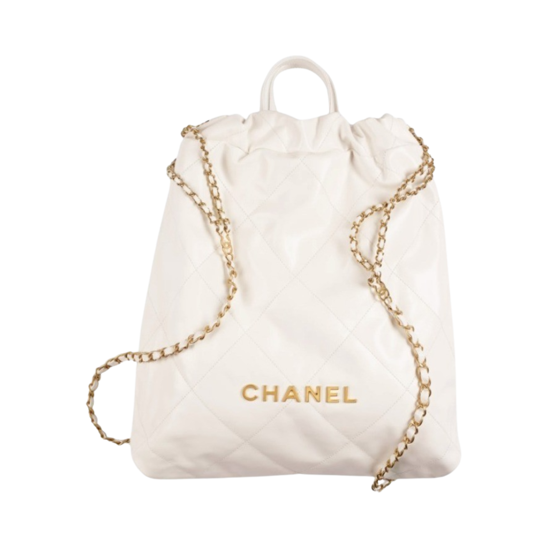 샤넬 22 백팩 샤이니 카프스킨 & 골드 메탈 화이트