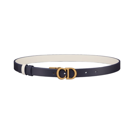 (W) Dior 20mm Reversible Saddle Smooth Calfskin Belt Indigo Blue Latte