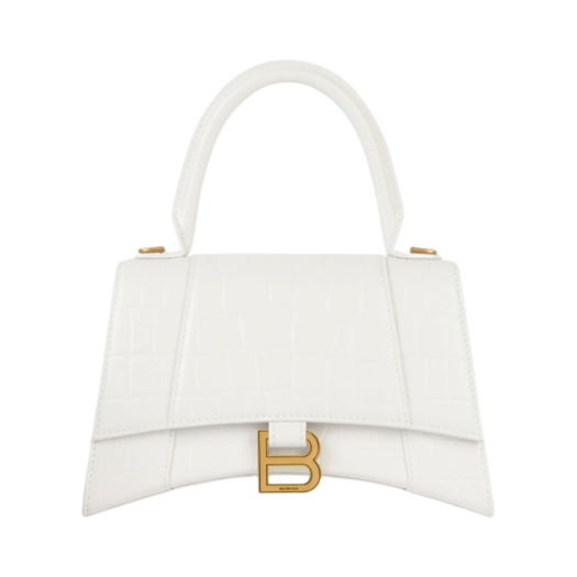 Balenciaga Hourglass Small Handbag Crocodile Embossed White