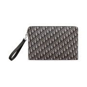 Dior A4 Zipped Pouch Beige & Black Dior Oblique Jacquard