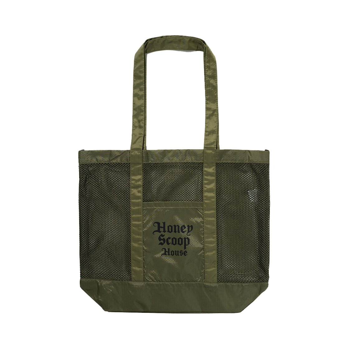 HSH25AC090OL Honey Scoop House OE Logo Mesh Tote Bag Olive