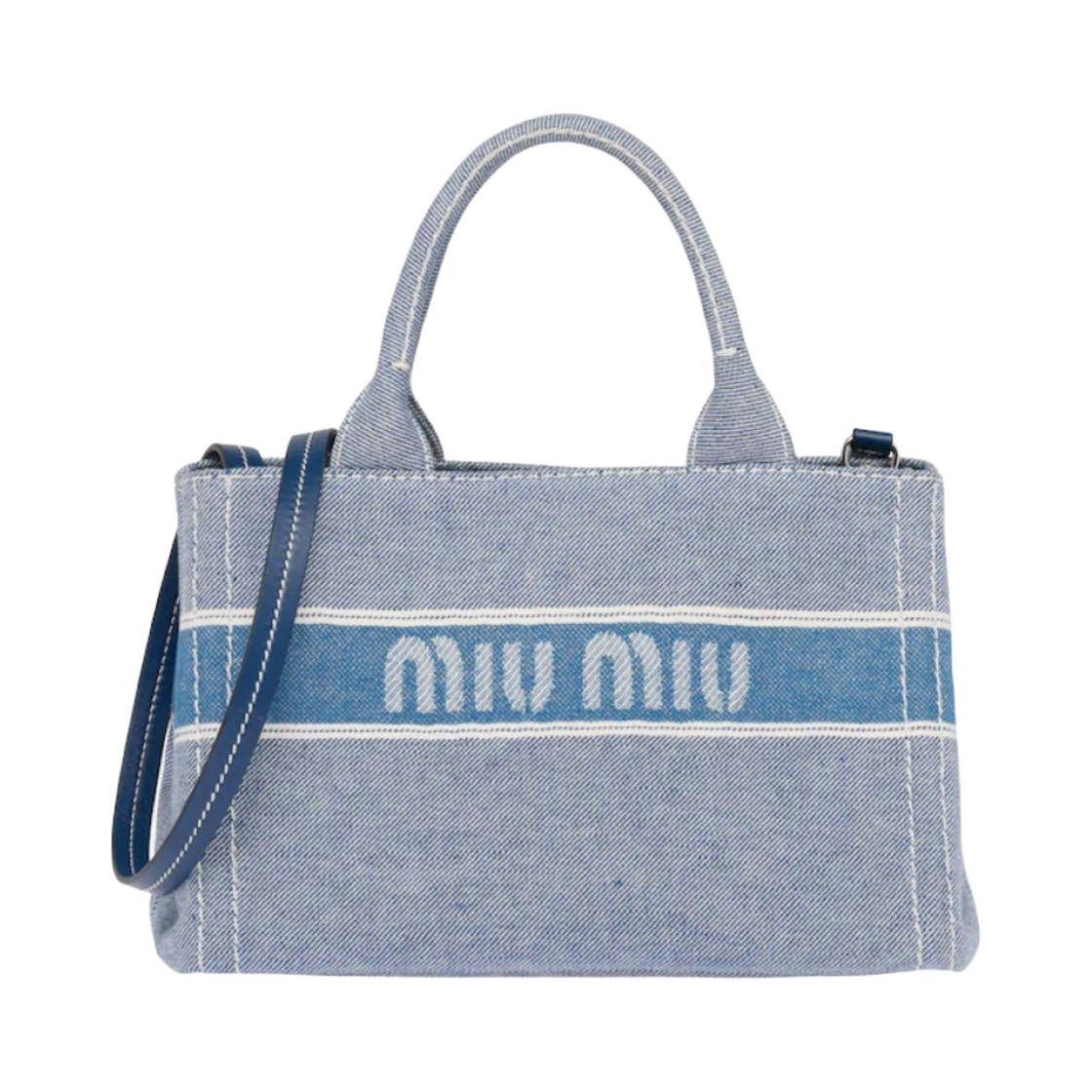 미우 미우 자카드 로고 데님 핸드백 블루에뜨(Miu Miu Jacquard Logo Denim Handbag Bluette) - 3