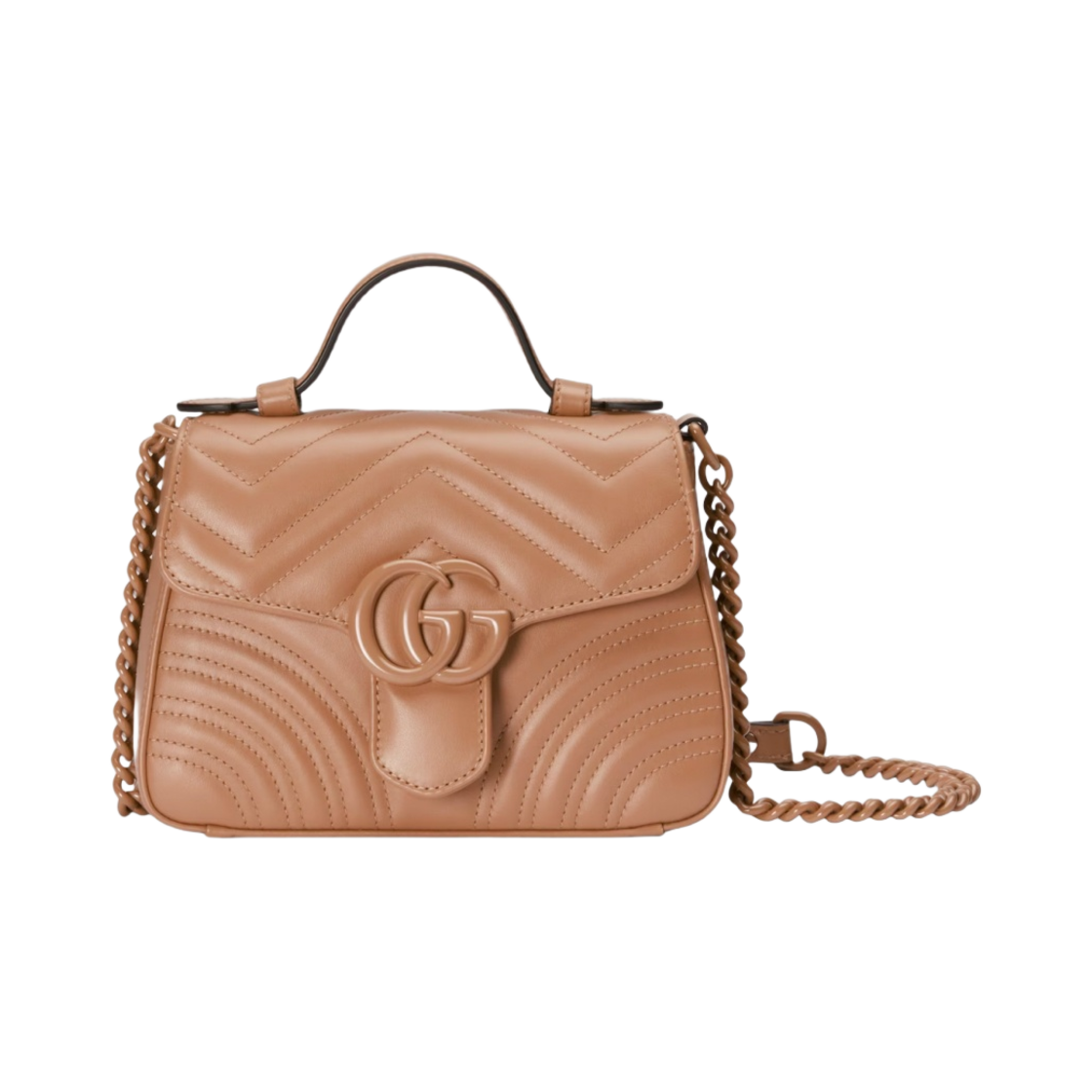 구찌 GG 마몽 미니 탑 핸들 백 로즈 베이지 레더(Gucci GG Marmont Mini Top Handle Bag Rose Beige Leather) - 1