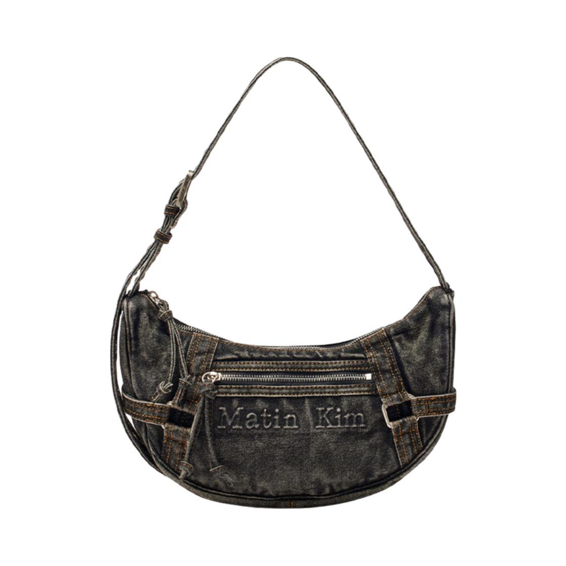 마뗑킴 마뗑 워시드 데님 미니 호보백 블랙(Matin Kim Matin Washed Denim Mini Hobo Bag Black)