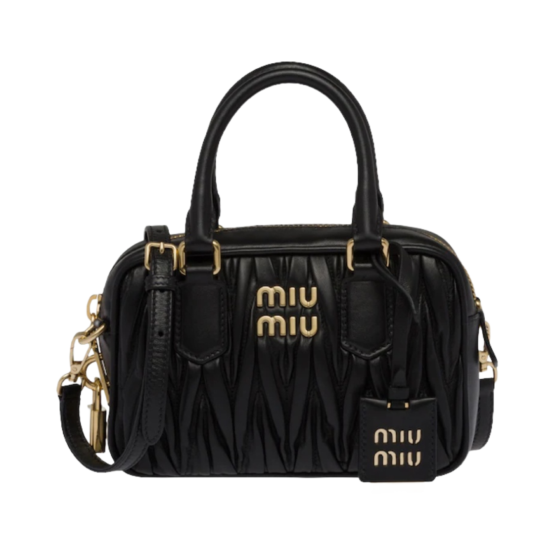 5BB123-N88-F0002 Miu Miu Matelasse Nappa Leather Top Handle Bag Black