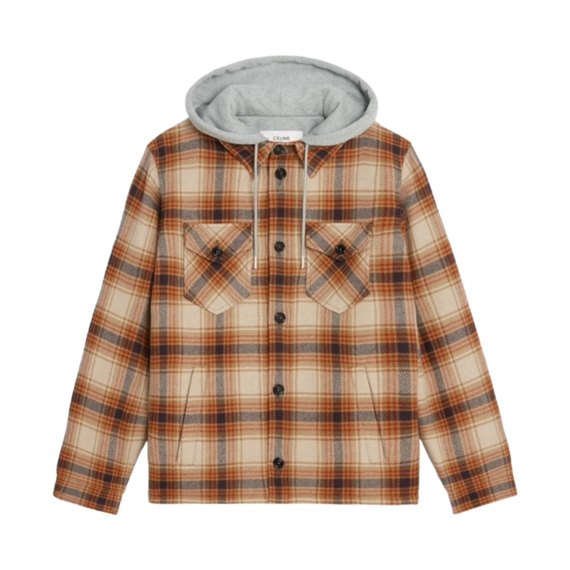 셀린느 후드 오버셔츠 체크 울 브라운