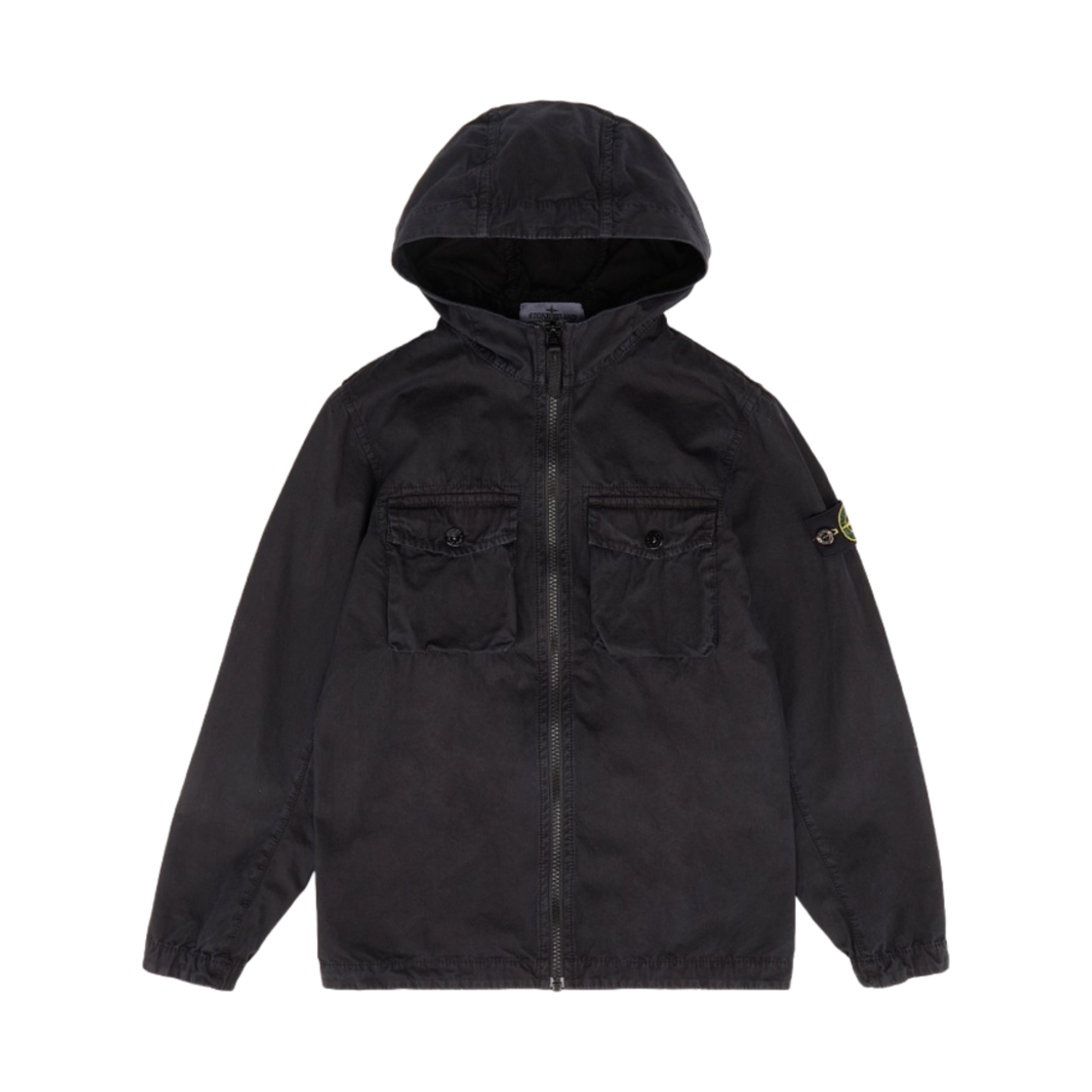 (키즈) 스톤 아일랜드 10102 가먼트 다이드 코튼 캔버스 후드 오버셔츠 블랙 - 22FW