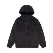 (Kids) Stone Island 10102 Garment Dyed Cotton Canvas Hooded Overshirt Black - 22FW