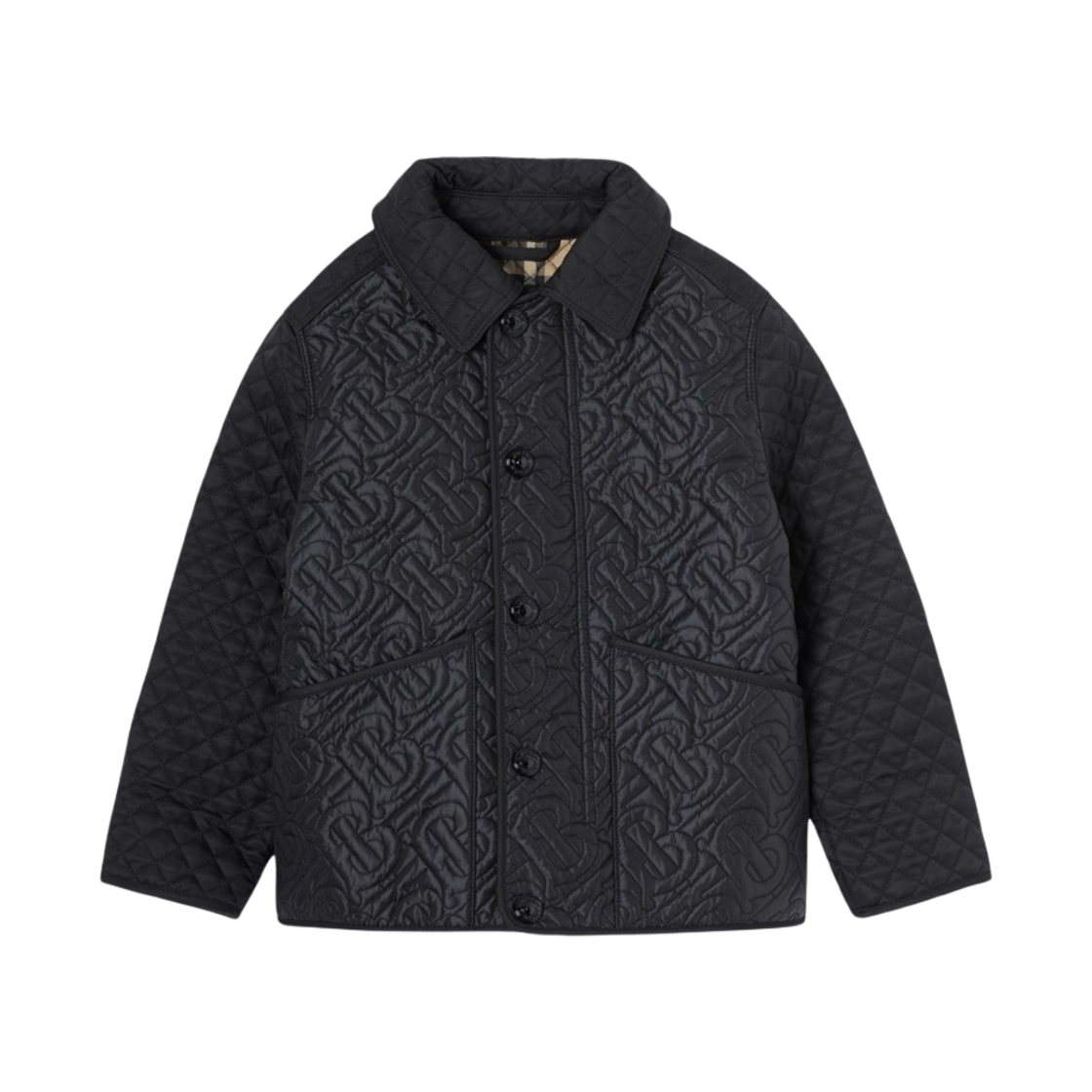 (키즈) 버버리 모노그램 퀼팅 패널 자켓 블랙((Kids) Burberry Monogram Quilted Panel Jacket Black) - 1