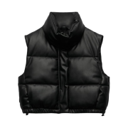 (W) Zara Fake Leather Puffer Vest Black