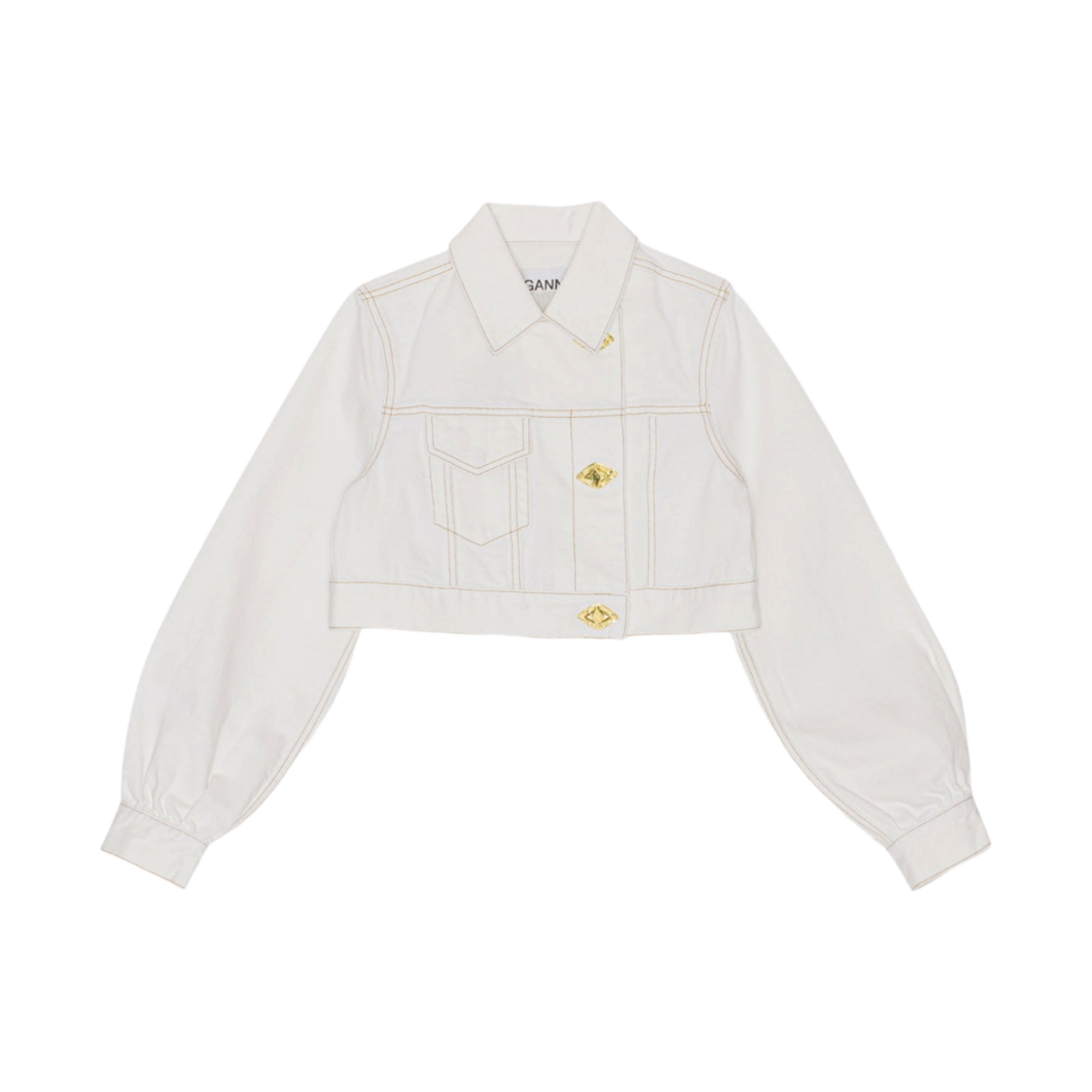 (W) 가니 데님 크롭 트러커 자켓 브라이트 화이트((W) Ganni Denim Cropped Trucker Jacket Bright White) - 1
