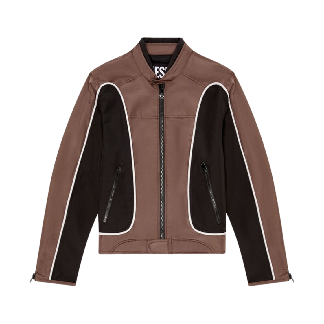 A061320PDAI-7ES Diesel J-Blink Biker Jacket in Colour-Block Nylon Black Brown