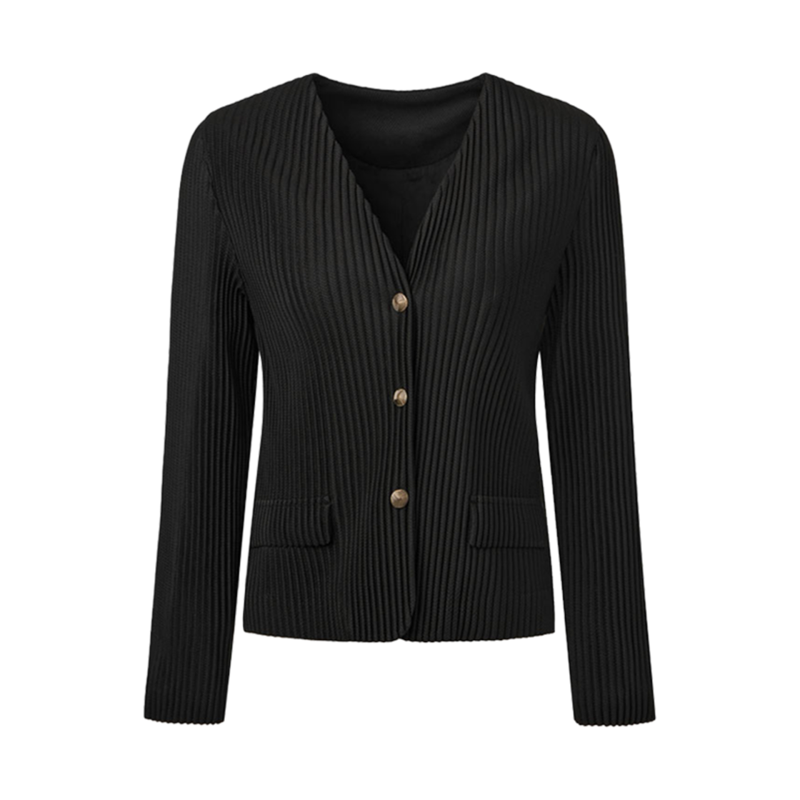 WJA1DBK Monplisse Women Collarless Pleats Jacket Black
