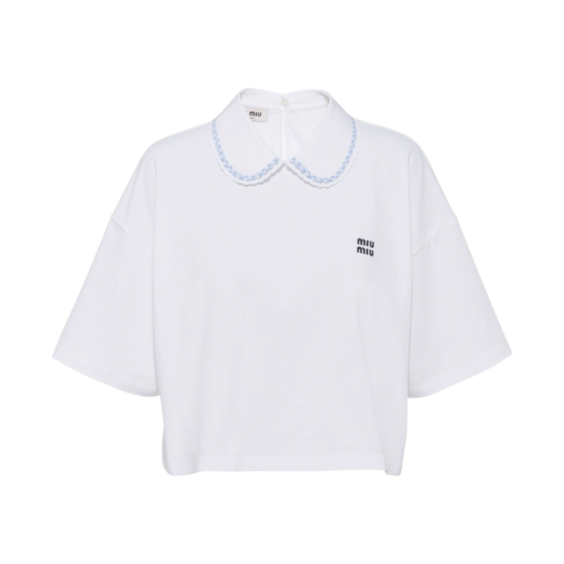 (W) 미우 미우 코튼 크롭 탑 화이트((W) Miu Miu Cotton Crop Top White) - 1