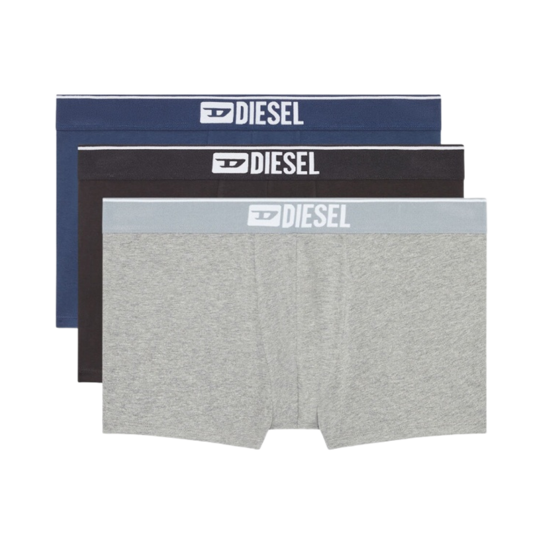 디젤 Umbx 데미안 플레인 박서 브리프 그레이 블랙 블루 (3개입)(Diesel Umbx Damien Plain Boxer Briefs Grey Black Blue (3 Pack)) - 1