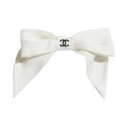 (W) Chanel Bow Barrette Silk Twill & Ecru Black