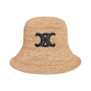 (W) Celine Triomphe Bucket Hat in Raffia Miel