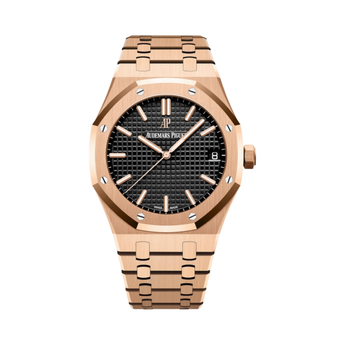 오데마 피게 로얄 오크 셀프와인딩 41mm 핑크 골드 브레이슬릿 블랙(Audemars Piguet Royal Oak Selfwinding 41mm Pink Gold Bracelet Black)