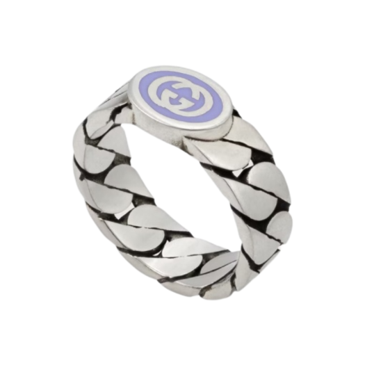 Gucci Interlocking G Enamel Ring Silver Lilac Enamel
