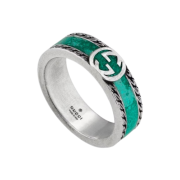 Gucci Ring With Interlocking G Silver Turquoise Enamel
