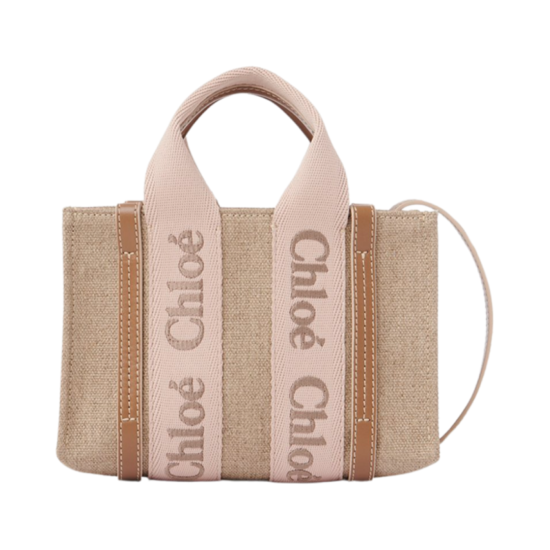끌로에 린넨 우디 미니 토트백 블러쉬 베이지(Chloe Linen Woody Mini Tote Bag Blushy Beige)