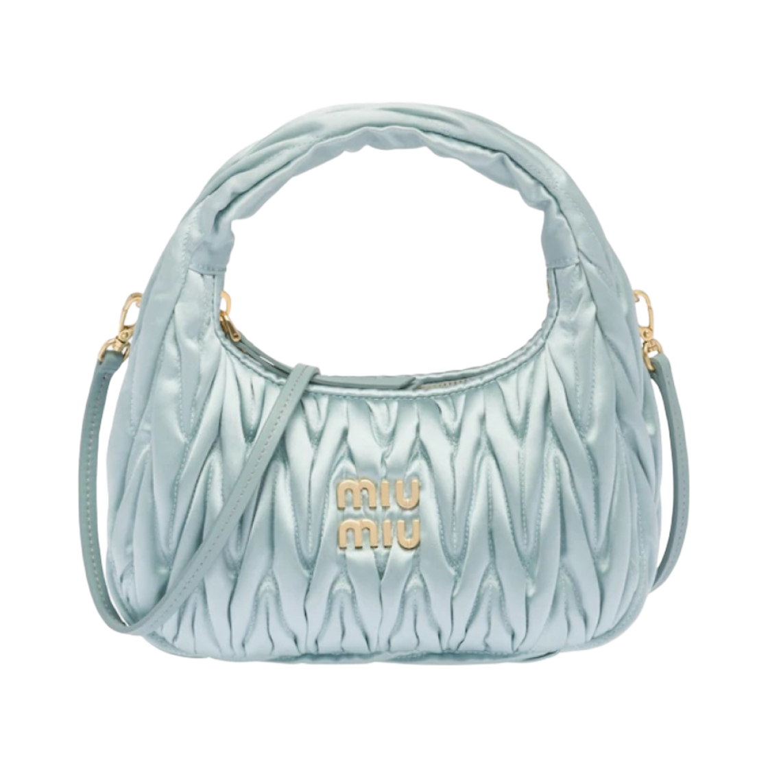 미우 미우 완더 마테라쎄 사틴 미니 호보백 레이크 블루(Miu Miu Wander Matelasse Satin Mini Hobo Bag Lake Blue) - 1