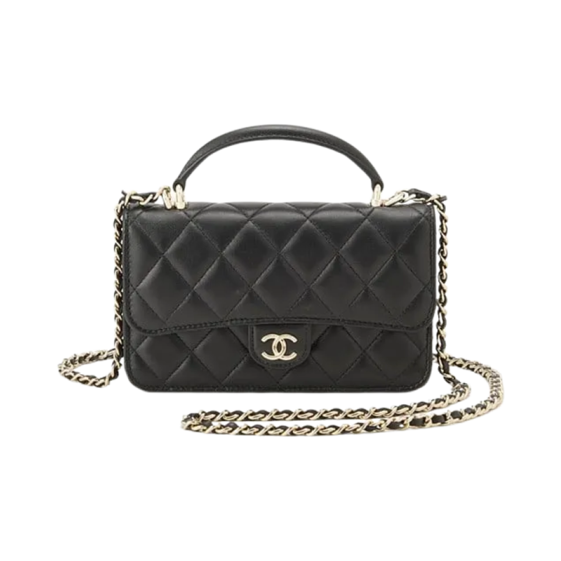 샤넬 체인 플랩 폰 홀더 램스킨 & 골드 메탈 블랙(Chanel Flap Phone Holder with Chain Lambskin & Gold Black) - 1