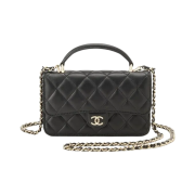 Chanel Flap Phone Holder with Chain Lambskin & Gold Black