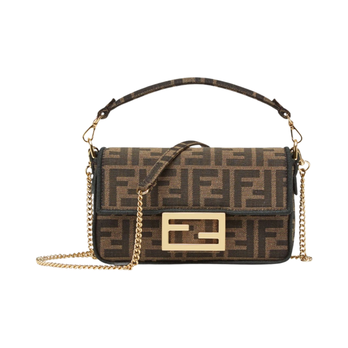 펜디 미니 바게트 FF 모티프 패브릭백 브라운