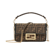 Fendi Mini Baguette FF Motif Fabric Bag Brown