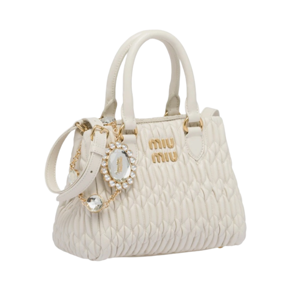 미우 미우 크리스탈 나파 가죽 핸드백 화이트(Miu Miu Crystal Nappa Leather Handbag White) - 2