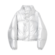 Millo Women Curved Short Puffer Jacket Silver