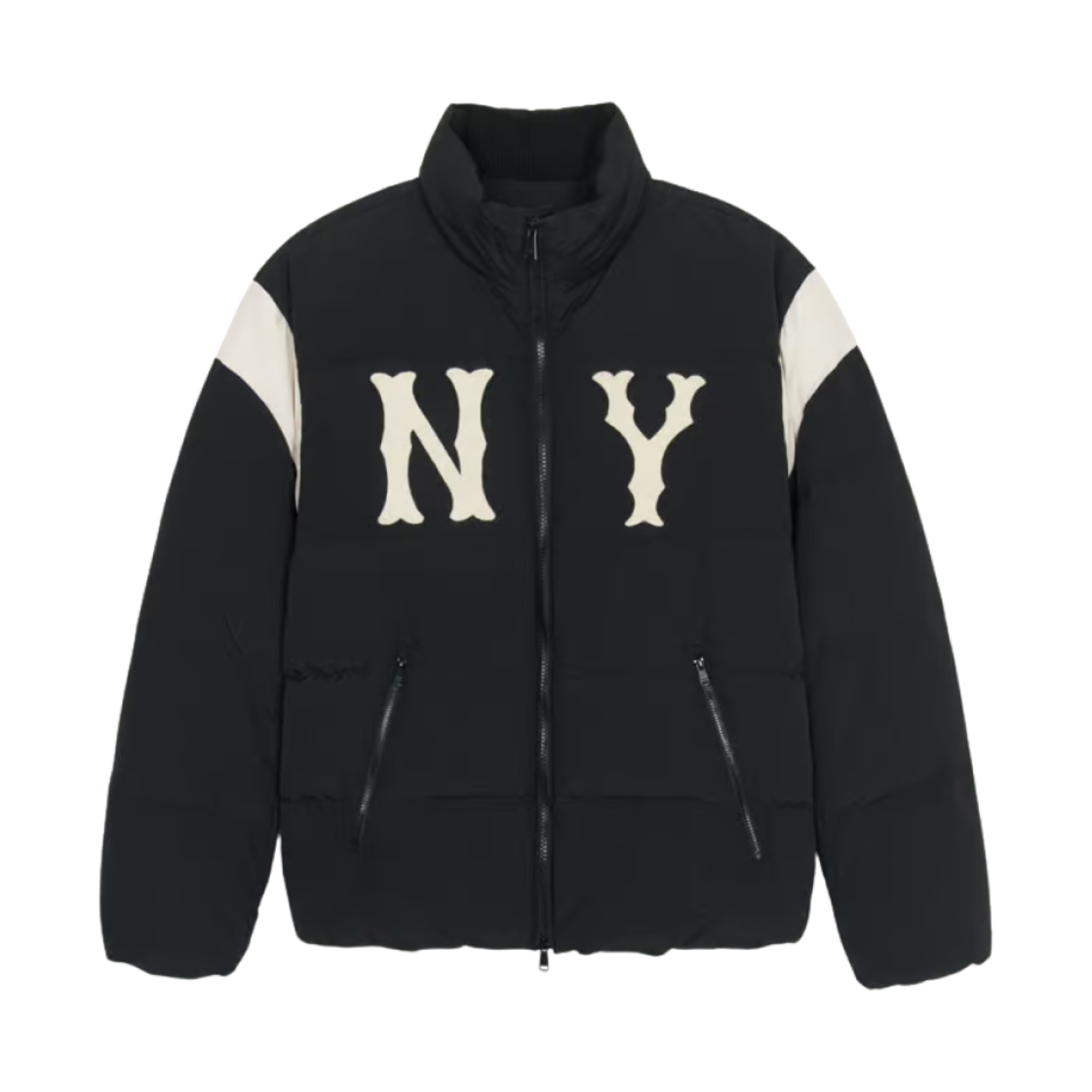 3ADJV1146-50BKS MLB Varsity Colorblock Coopers Heavyweight Short Puffer Jacket New York Yankees Black