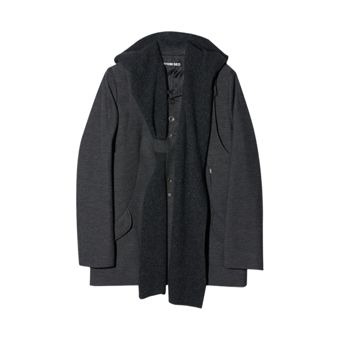 - (W) Hyein Seo Silver Button Jacket w/ Hood Muffler Dark Grey