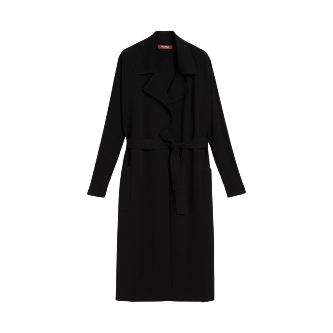 (W) S 막스마라 벨트 롱 니트 헤비 자켓 블랙((W) S Max Mara Belt Long Knitted Heavy Jacket Black) - 1