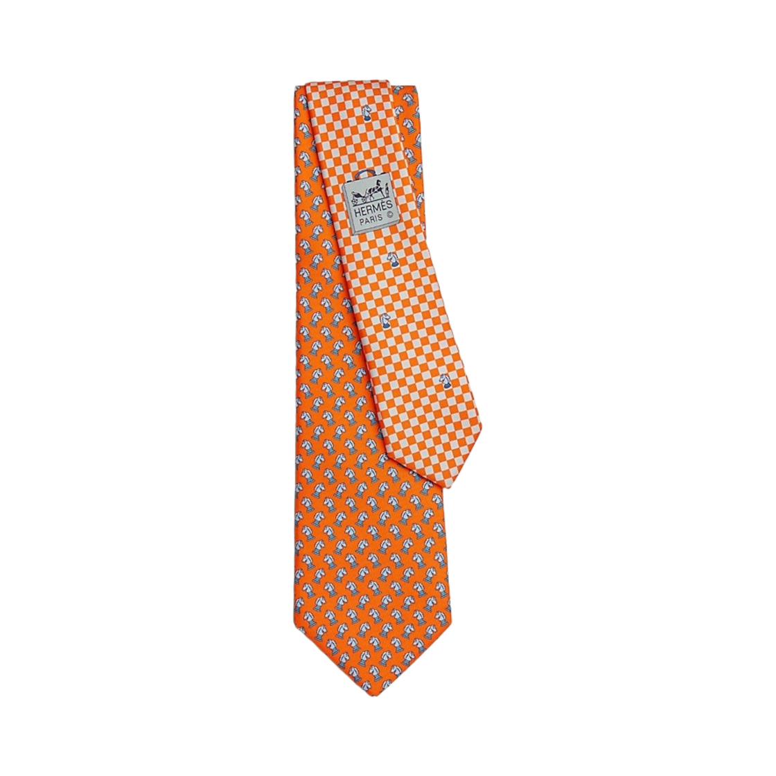 H006305T09 Hermes Tie 7 Echec Et Mat Twillbi Tie Orange Ciel - 대표 이미지 #1