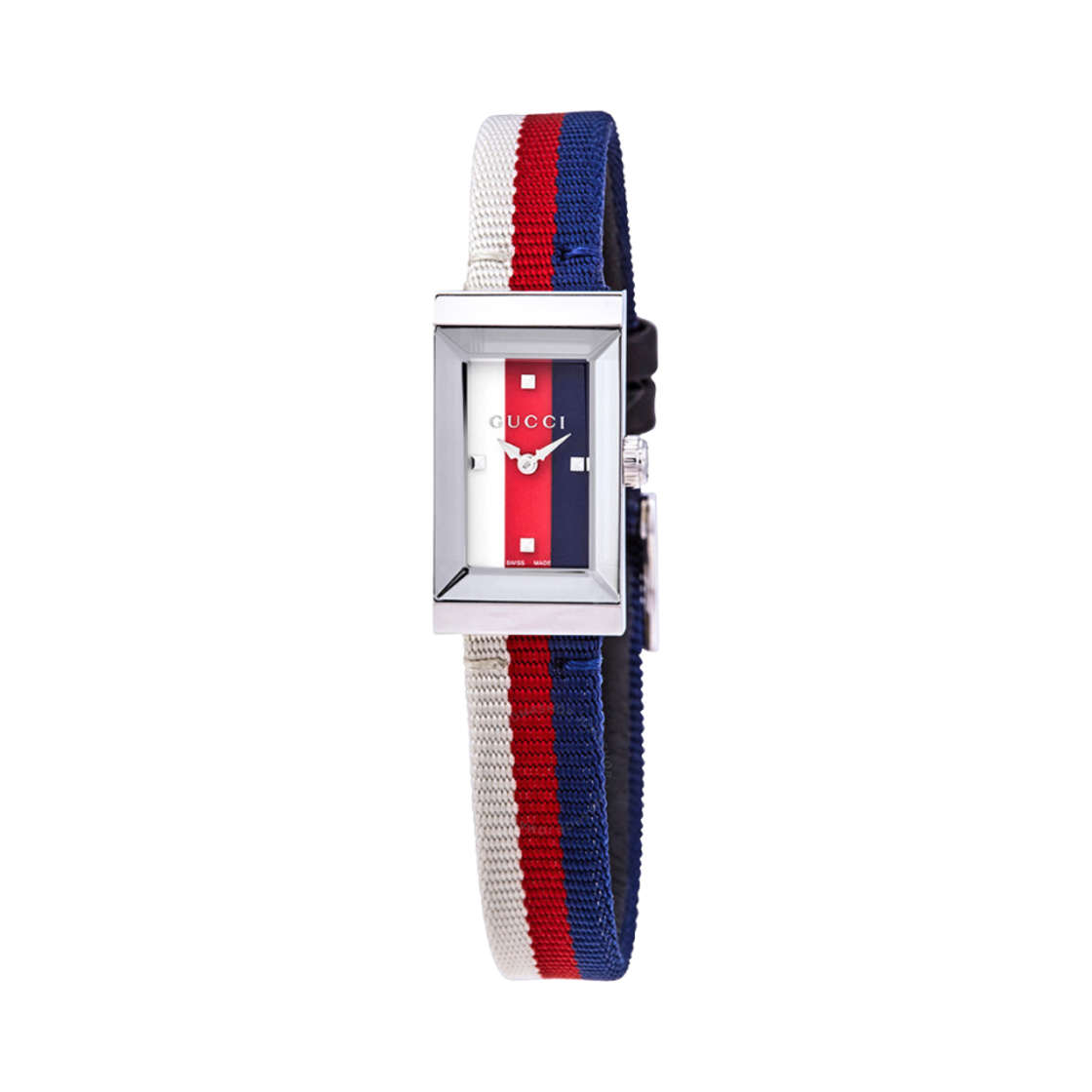(W) 구찌 G-프레임 쿼츠 25mm 스테인리스 스틸 화이트 레드((W) Gucci G-Frame Quartz 25mm Stainless Steel White Red)