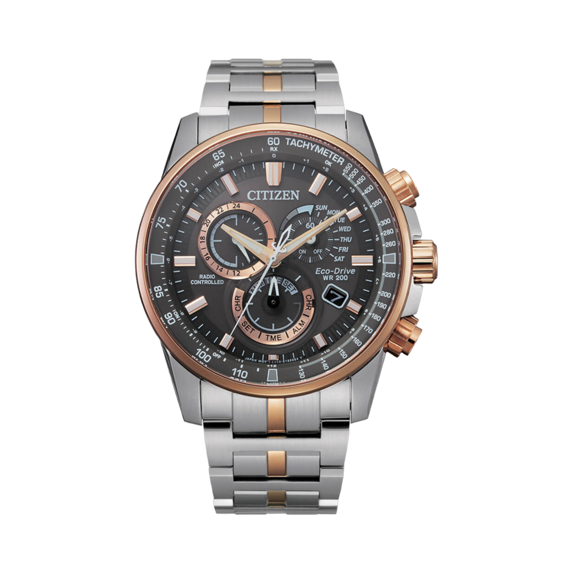 시티즌 글로벌 라디오 컨트롤 에코드라이브 42.5mm 스테인리스 스틸 블랙 투톤 로즈골드(Citizen Global Radio Controlled Eco-Drive 42.5mm Stainless Steel Black Two Tone Rose Gold) - 1