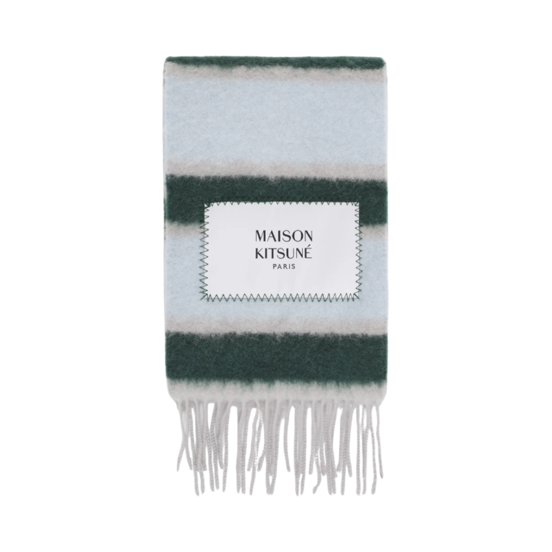 메종 키츠네 베이비 알파카 스트라이프 머플러 보틀 그린 그레이 블루 차콜(Maison Kitsune Baby Alpaca Striped Muffler Bottle Green Grey Blue Charcoal) - 2