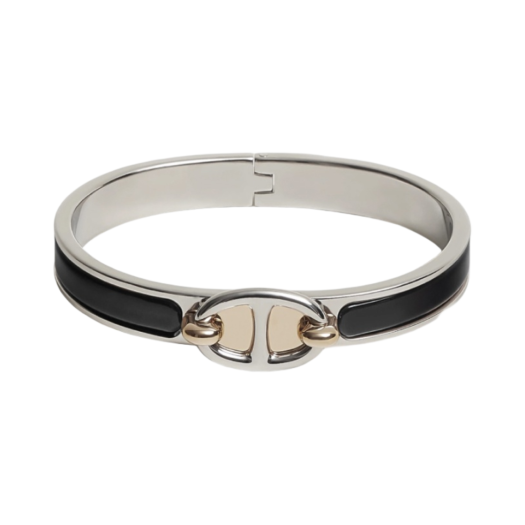 (W) Hermes Mini Clic Chaine D'Ancre Bracelet Palladium & Noir