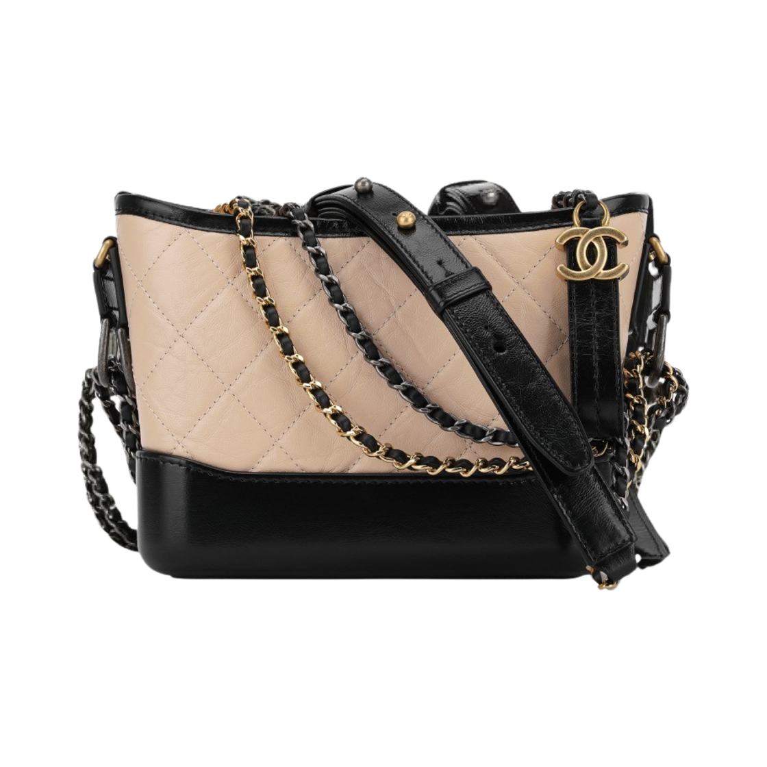 샤넬 가브리엘 스몰 호보백 빈티지 카프스킨 & 골드 메탈 베이지 블랙(Chanel Gabrielle Small Hobo Bag Aged Calfskin & Gold Beige Black)