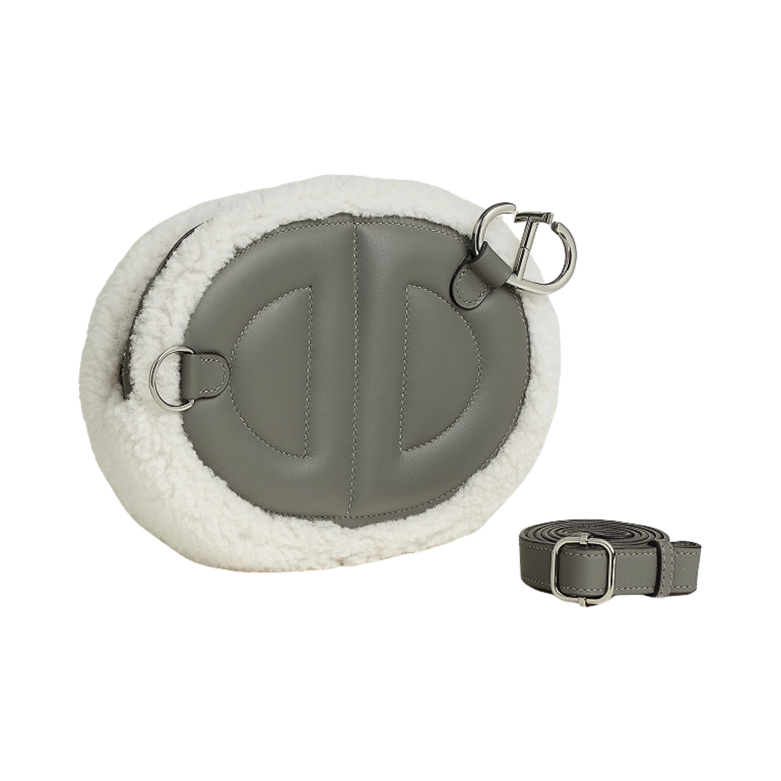 에르메스 인 더 루프 플러치 벨트 백 스위프트 메리노 울 & 팔라듐 하드웨어 에크류 그리 메이어(Hermes In The Loop Pluch Bełt Bag Swift Merino Wool & Palladium Ecru Gris Meyer) - 3