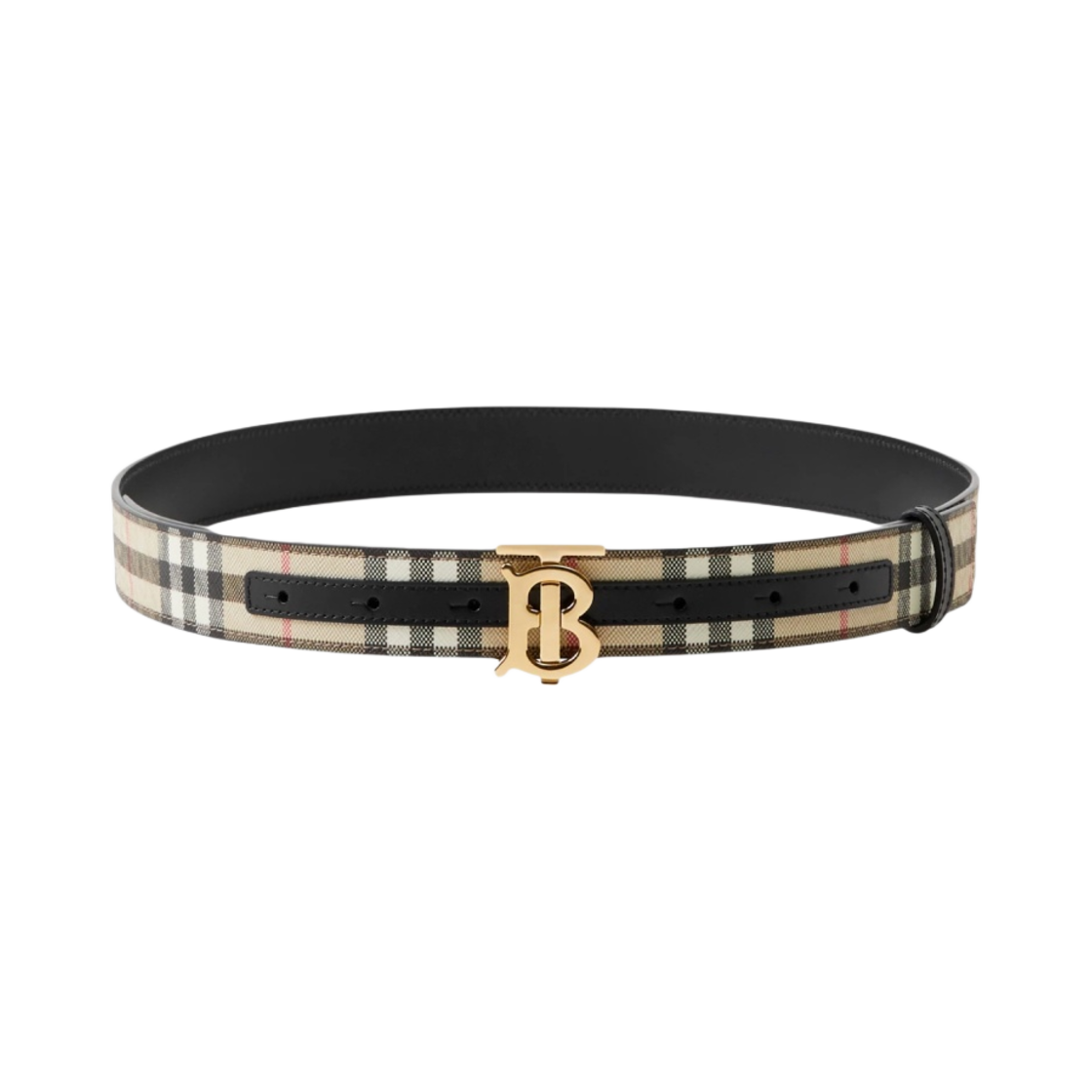 (W) 버버리 체크 레더 리버시블 TB 벨트 아카이브 베이지 블랙((W) Burberry Check and Leather Reversible TB Belt Archive Beige Black) - 1