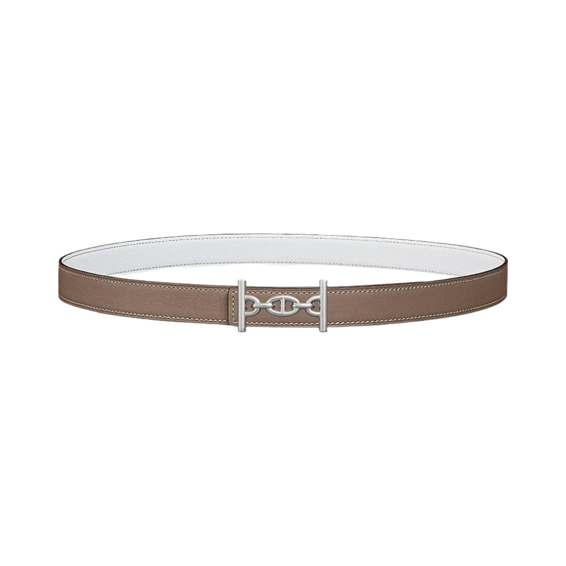(W) 에르메스 라군 벨트 버클 & 리버서블 가죽 스트랩 24mm & 실버 에뚜쁘 블랑((W) Hermes Lagune Belt Buckle & Reversible Leather Strap 24mm & Silver Etoupe Blanc) - 1