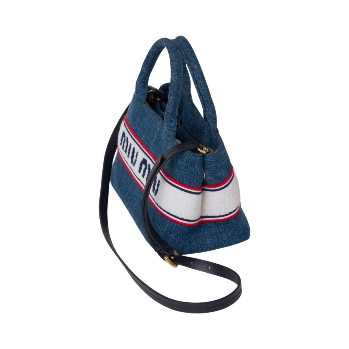 미우 미우 자수 로고 캔버스 핸드백 블루(Miu Miu Denim Handbag with Embroidered Logo Blue) - 2